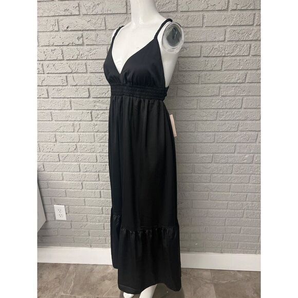 Inspired Hearts Women Black Satin Halter Dress with Cut-Out on Back Size L - Picture 4 of 13